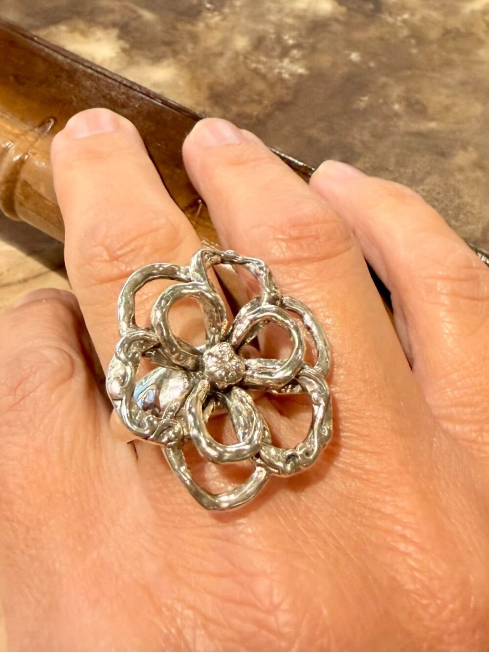 Retired Silpada Flower Power Ring 925 Sterling Silver Floral Statement Size 10